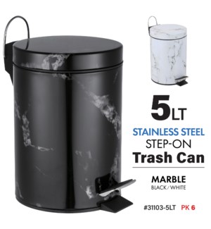 Trash Can Metal 5Lt Marble Blk/Wht