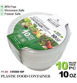 Plastic Food Container Round 10oz 10Pc