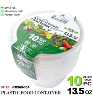 Plastic Food Container Round 13.5oz 10Pc