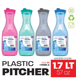 Water Bottle Plastic 1.7Lt (57oz) - Assorted Colors