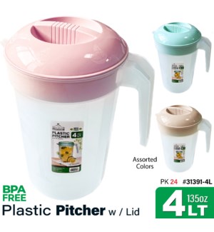 Pitcher Plastic 4Lt Asstd Colors