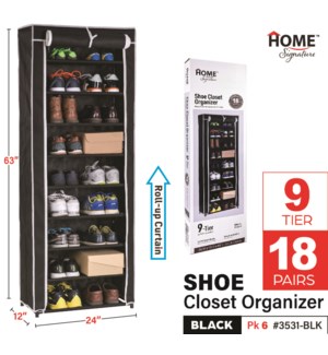 Shoe Closet w/Roll-up curtain 9 Tier Black