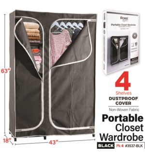 Portable Closet 4 Shelf Black