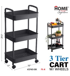 Cart w Wheels 3 Tier Black