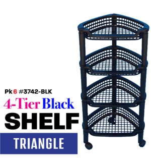 Plastic Shelf Corner Trolley 4 Tier Black