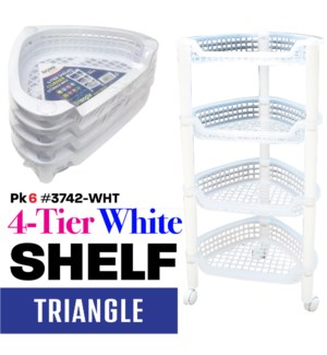 Plastic Shelf Corner Trolley 4 Tier White