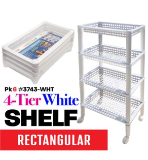 Plastic Shelf Square Trolley 4 Tier White