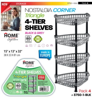 Plastic Shelf Corner 4 Tier Blk/Grey