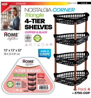 Plastic Shelf Corner 4 Tier Blk/Cooper