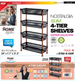 Plastic Shelf Rectangular Slim 4Tier Blk/Cooper