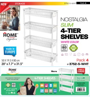 Plastic Shelf Rectangular Slim 4Tier White