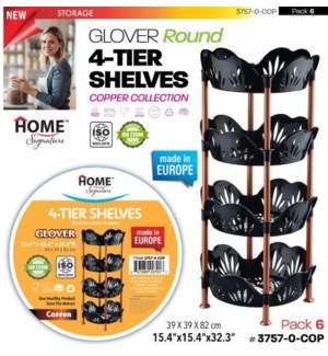 Plastic Shelf Round 4 Tier Blk/Cooper