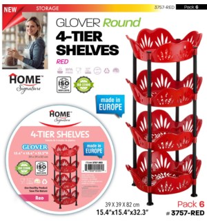 Plastic Shelf Round 4 Tier Red