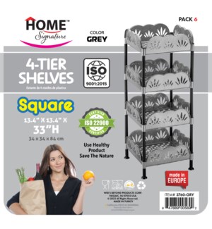 Plastic Shelf Square 4 Tier Blk/Grey