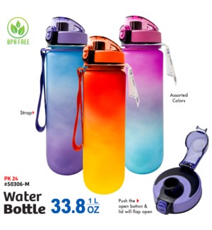 Water Bottle w Strap 33.8oz Asstd Colors