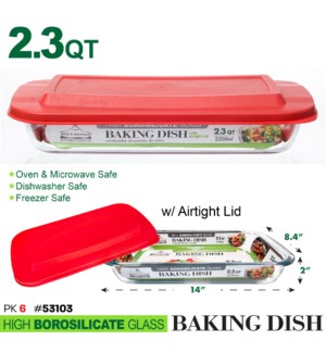 Glass Baking Dish w Lid Rect 74oz-2.3Qt