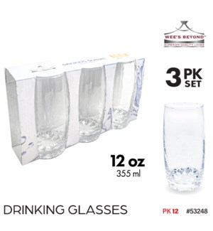 Drinking Glass 12oz Plain 3Pc Set