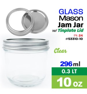 Glass Mason Jar w Tinplate Lid 10oz