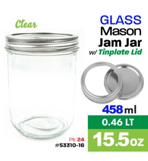 Glass Mason Jar w Tinplate Lid 15.5oz