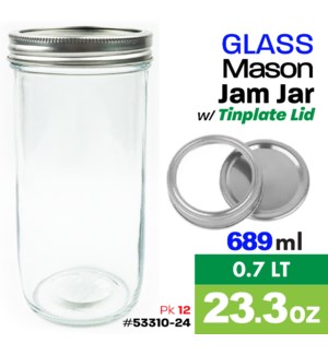 Glass Mason Jar w Tinplate Lid 23.3oz