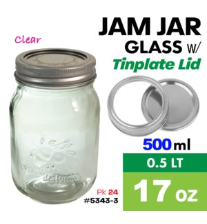 Glass Mason Jar w Tinplate Lid 17oz