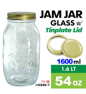 Glass Mason Jar w Tinplate Lid 54oz - 1.6Lt