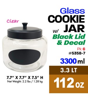 Glass Cookie Jar 105oz - 3.1Lt Black Lid