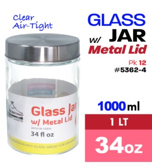 Glass Jar w Metal Lid 34oz - 1.2Lt