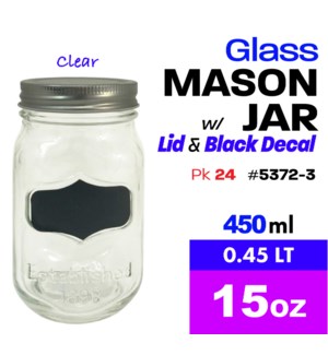 Glass Mason Jar w Decal 15.3oz