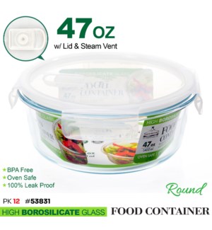 Glass Food container Round 47.34oz