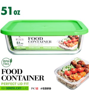 Glass Food container Rectangular 51oz