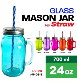 Glass Mason Jar w Handle 25oz Colored