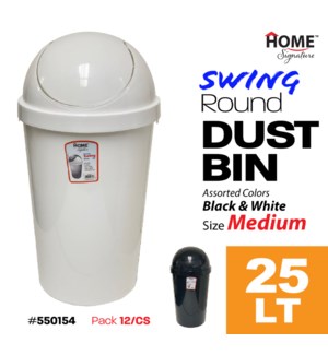 Trash Can Round Swing Top 25Lt Blk/Wht