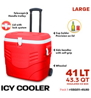 Cooler Trolley w wheels 41Lt (43.3Qt) Red