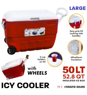 Cooler with wheels 50Lt (52.8Qt) Red