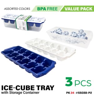 Ice-Cube Tray w Storage 2Pc Asstd Colors