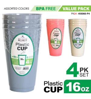 Plastic Cups 4Pk 16oz Asstd Colors