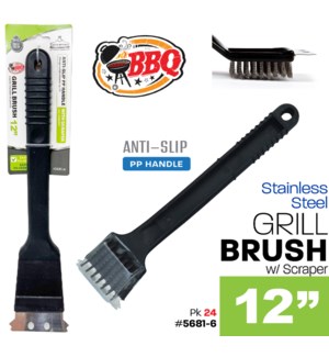 BBQ Grill Brush w Long Handle 12"