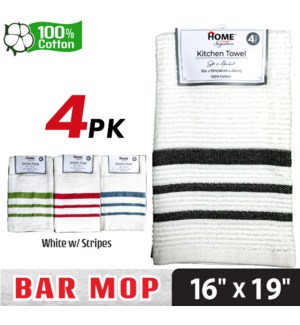 Barmop 16x19" White w Color Stripes 4Pk