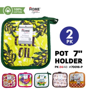 Pot Holder 7x7" Printed Designs 2Pk