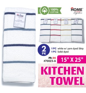 Kitchen Towel 15x25" Wht w Solid Stripes 2Pk