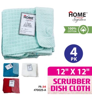 Dishcloth Scrubber 12x12" Solid Colors 4Pk