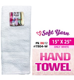 Hand Towel 15x25" White 1Pk