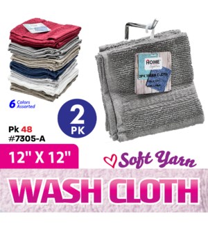 Washcloths 12x12" Solid Colors 2Pk