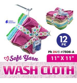 Washcloths 11x11" Solid Colors 12Pk