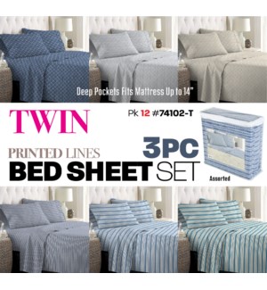 Bed Sheet Set Twin Prints-B Designs 3Pc