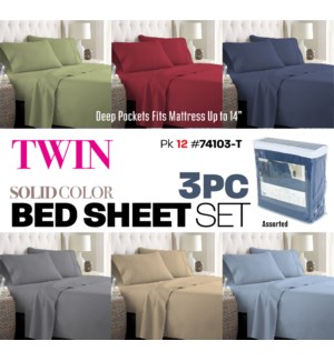 Bed Sheet Set Twin Solid Colors 3Pc