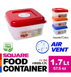 Plastic Food Container Square 57.5oz-1.7Lt Asstd Colors