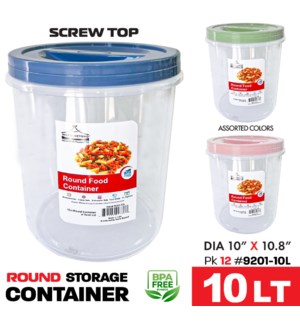 Plastic Container w Lid Round 10Lt - Asstd Color Lids