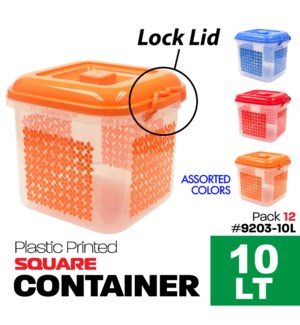 Plastic Container Square Printed 10Lt - Asstd Colors